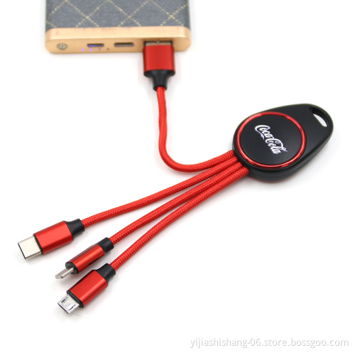Free Sample Wholesale 3 in 1 Keychain Nylon LED Light Up Logo USB Charging Cable 1.0 mm cable wire screw keychain luggage